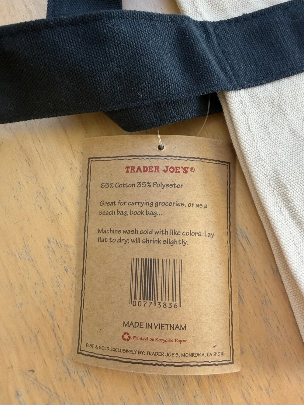 Original Trader Joe’s Large Reusable Canvas Tote Bag in Natural and Black NWT
